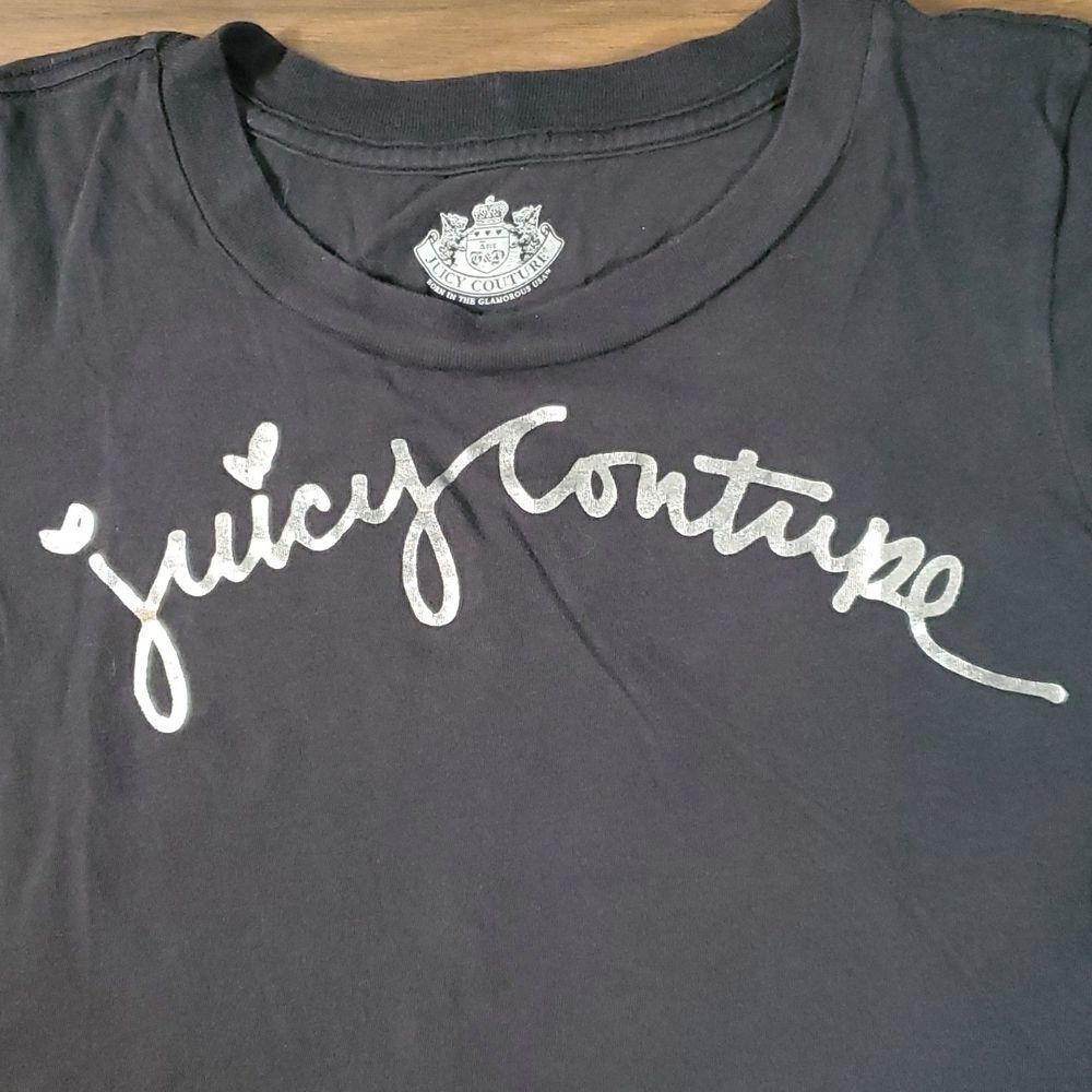 Black Juicy Couture T-Shirt Silver Script Lettering Medium